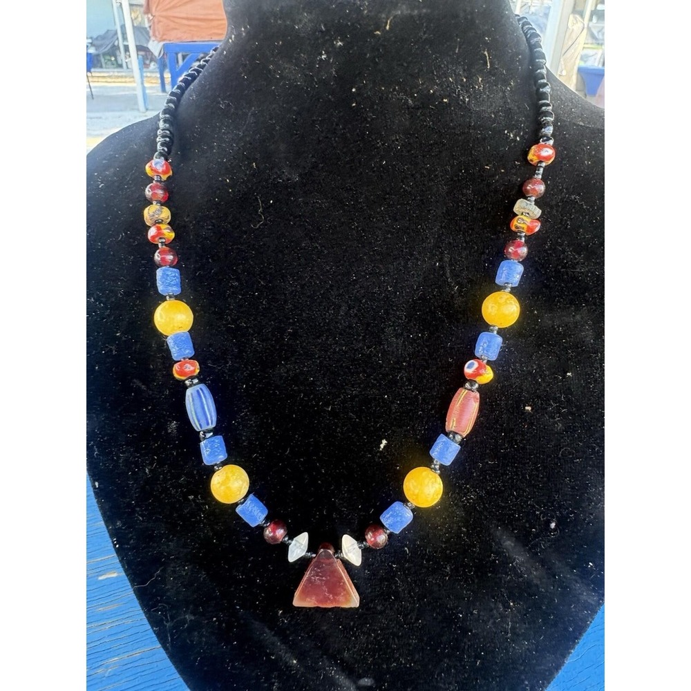 Old Adrian Trade Beach Sleeping Turquoise ETC Beaded Necklace Blue Yellow Multi